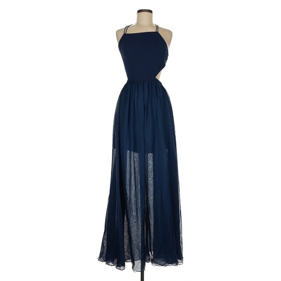 Fame & Partners Navy Blue Maxi Dress - Picture 1 of 6